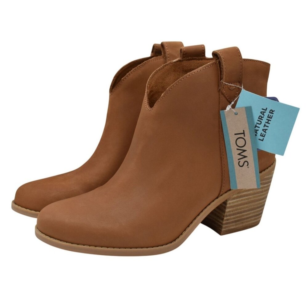 TOMS Womens Size 11 Constance Tan Leather Heeled Western Booties‎ Boots Shoes